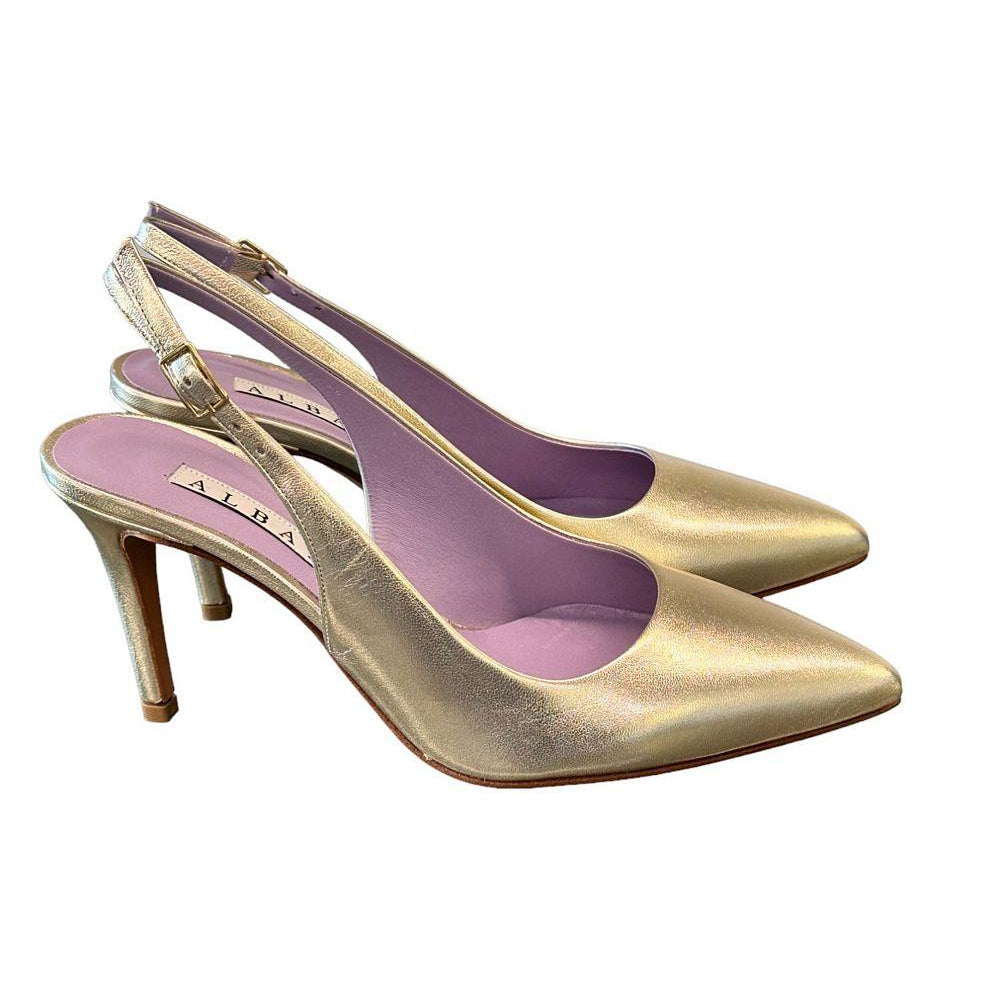 Slingback laminato platino tacco 80 Albano 