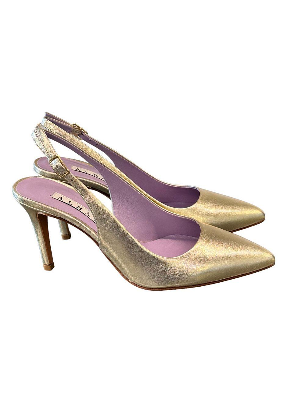 Slingback laminato platino tacco 80 Albano 