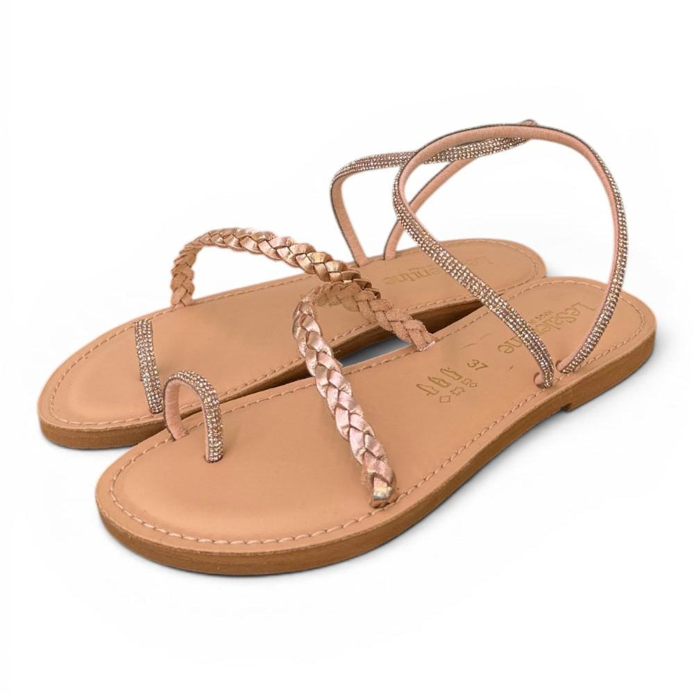 Sandalo infradito strass e treccia rame Le Salentine 