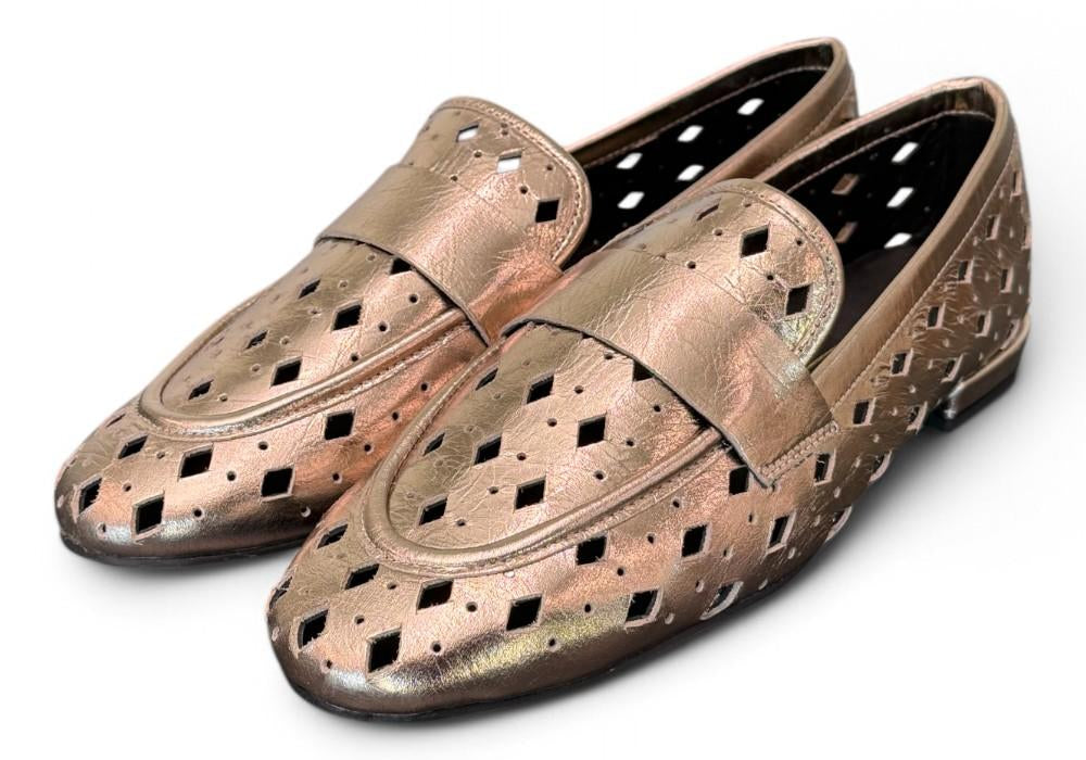 Mocassino forato pelle platino Elvio Zanon<BR/> 
