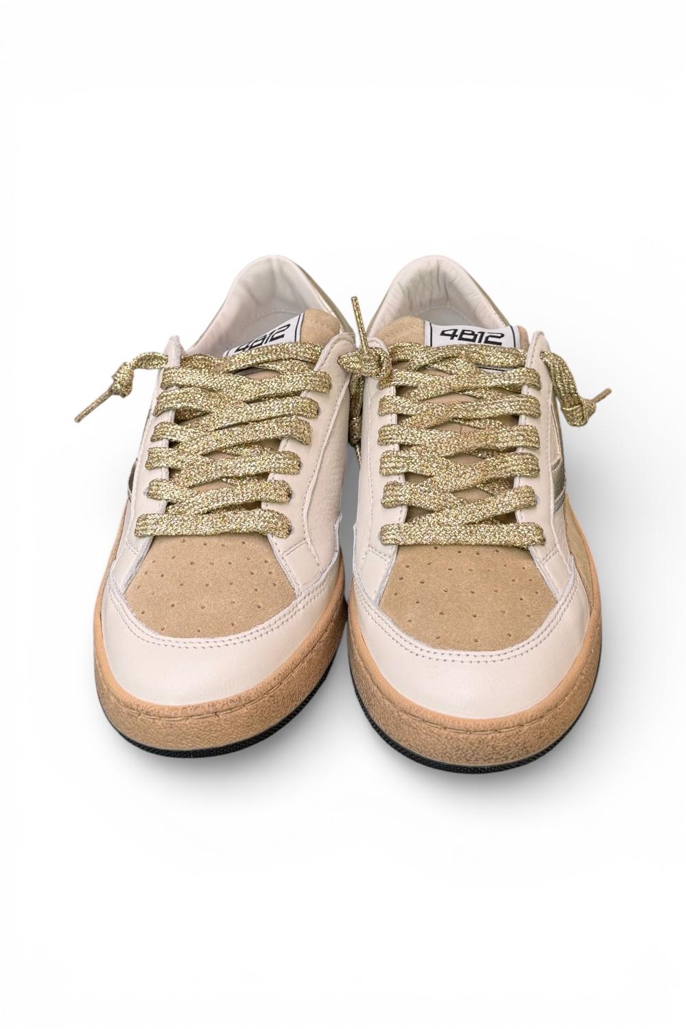 Sneaker donna 4B12 Play New D2003 bianca beige oro 