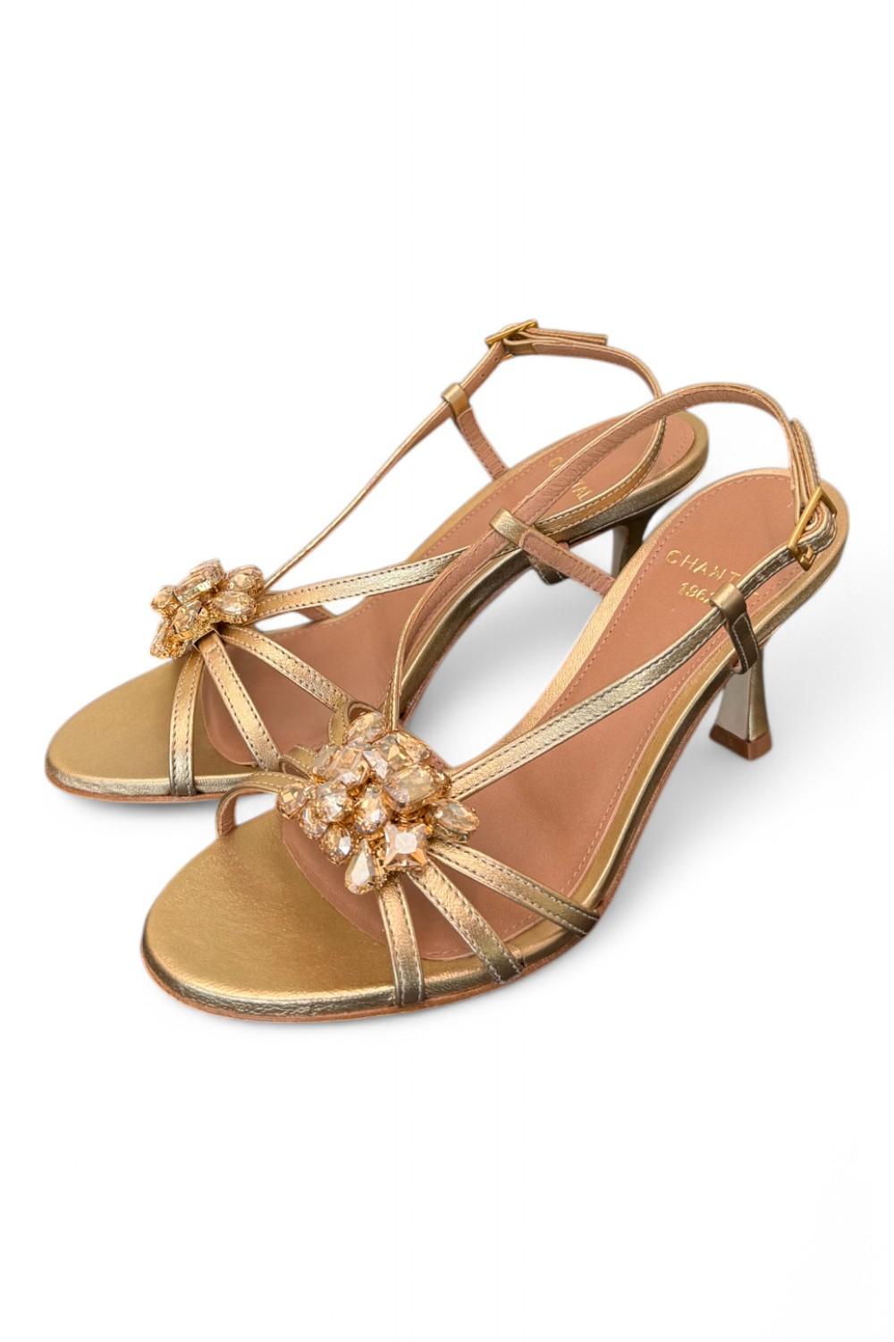 Sandalo gioiello oro tacco 70 Chantal<BR/> <BR/> 