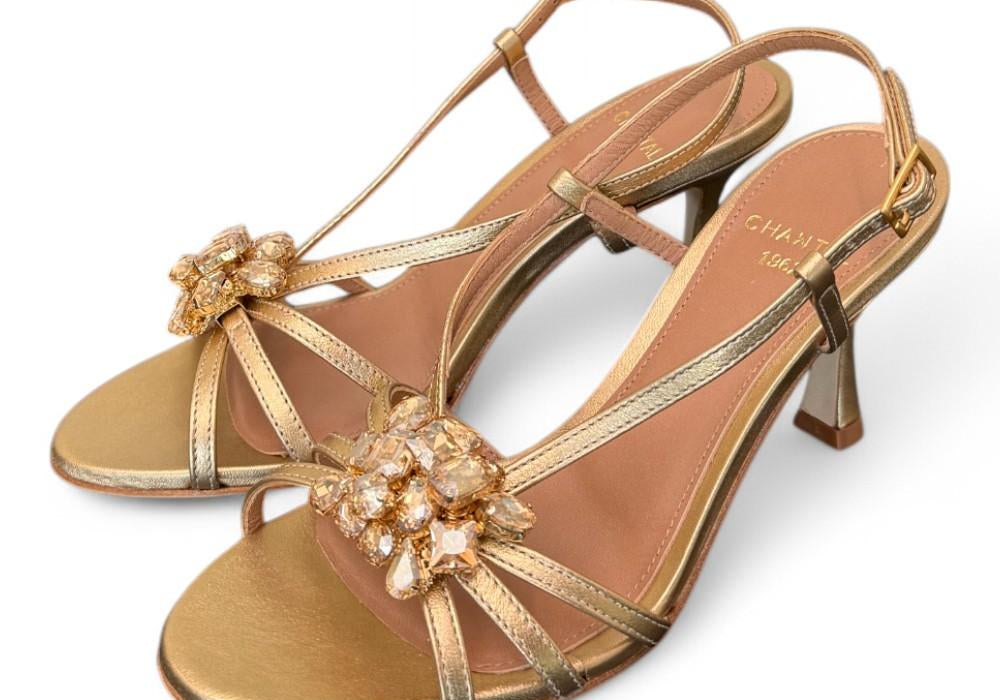 Sandalo gioiello oro tacco 70 Chantal<BR/> <BR/> 