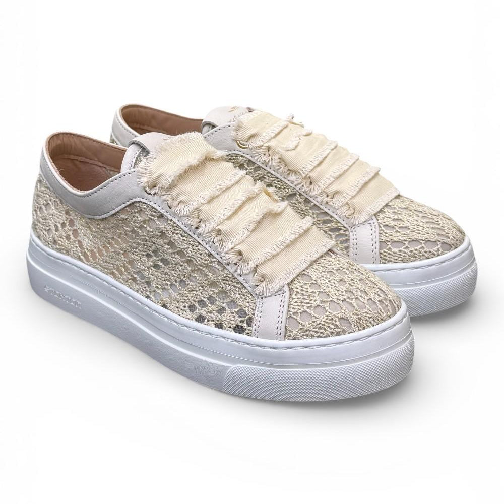 Sneaker donna uncinetto beige oro Stokton<BR/> 