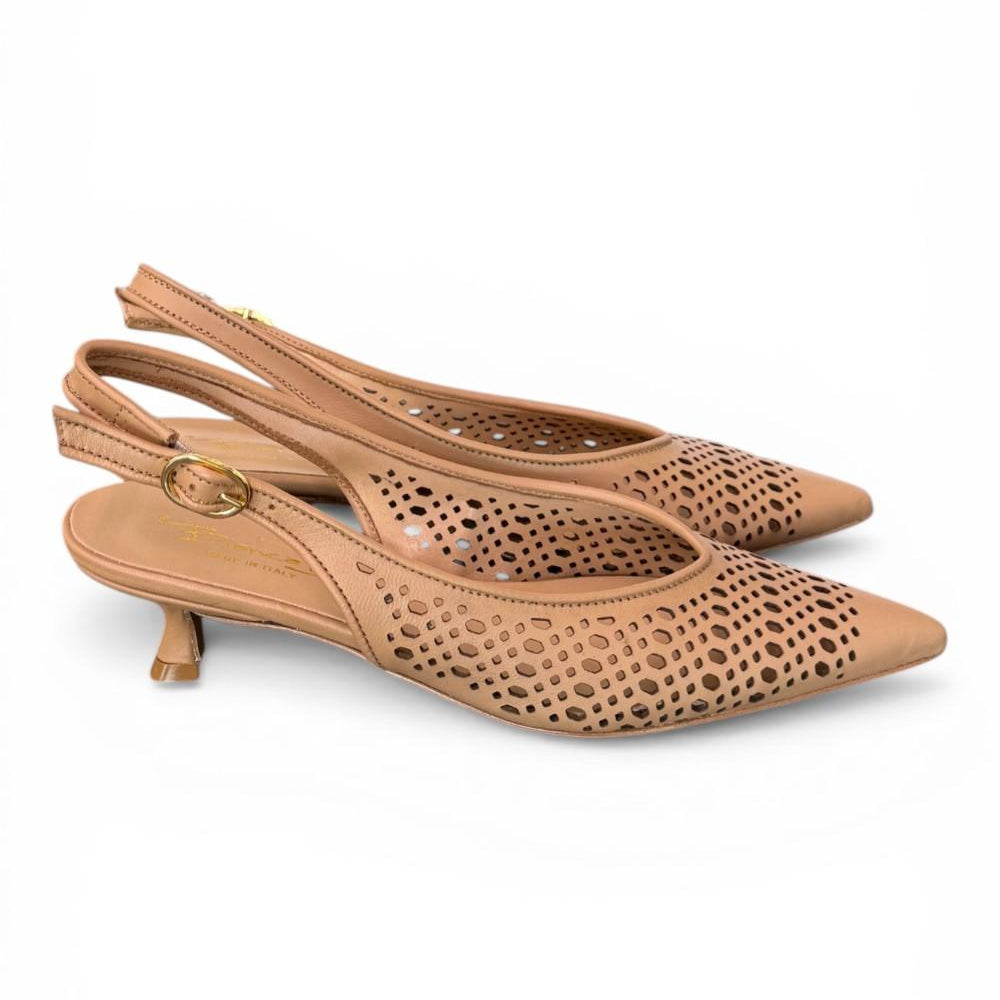Slingback pelle laserata camel Bianca Di 