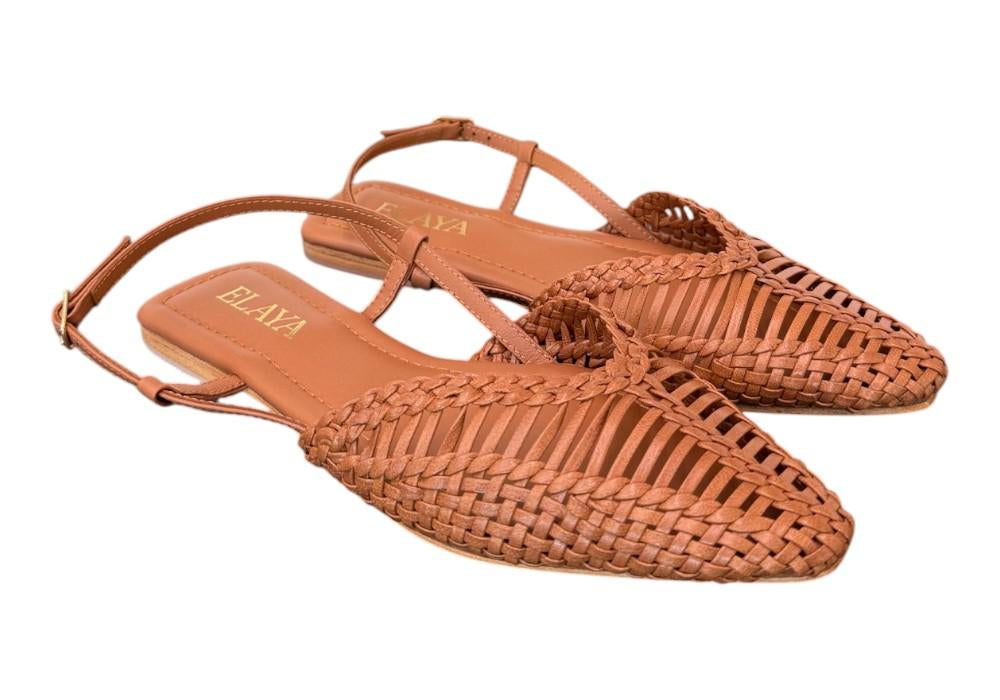 Slingback intrecciata pelle cuoio Elaya 