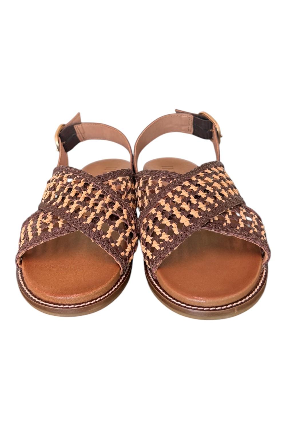 Sandalo incrocio pelle marrone intrecciata Inuovo<BR/> 