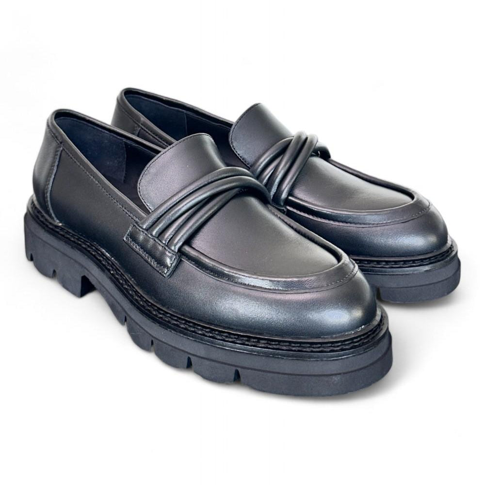 Mocassino fili in pelle nera Bruno Premi 