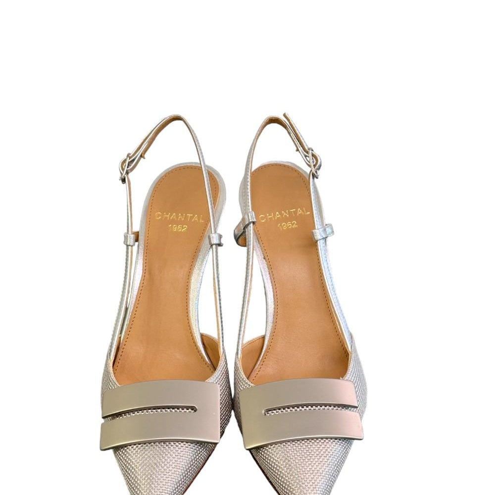 Slingback tessuto e pelle argento accessorio Chantal 