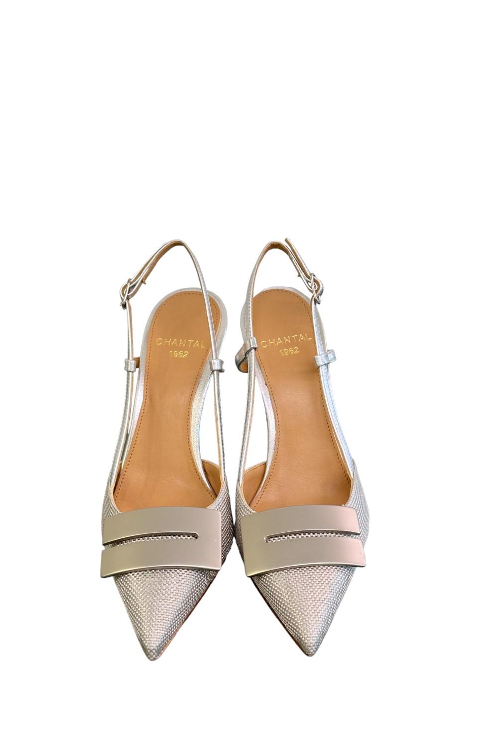 Slingback tessuto e pelle argento accessorio Chantal 