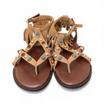 Sandalo con frange e borchie in suede tan Inuovo<BR/> 