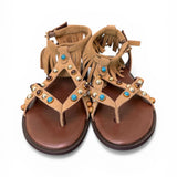 Sandalo con frange e borchie in suede tan Inuovo<BR/> 