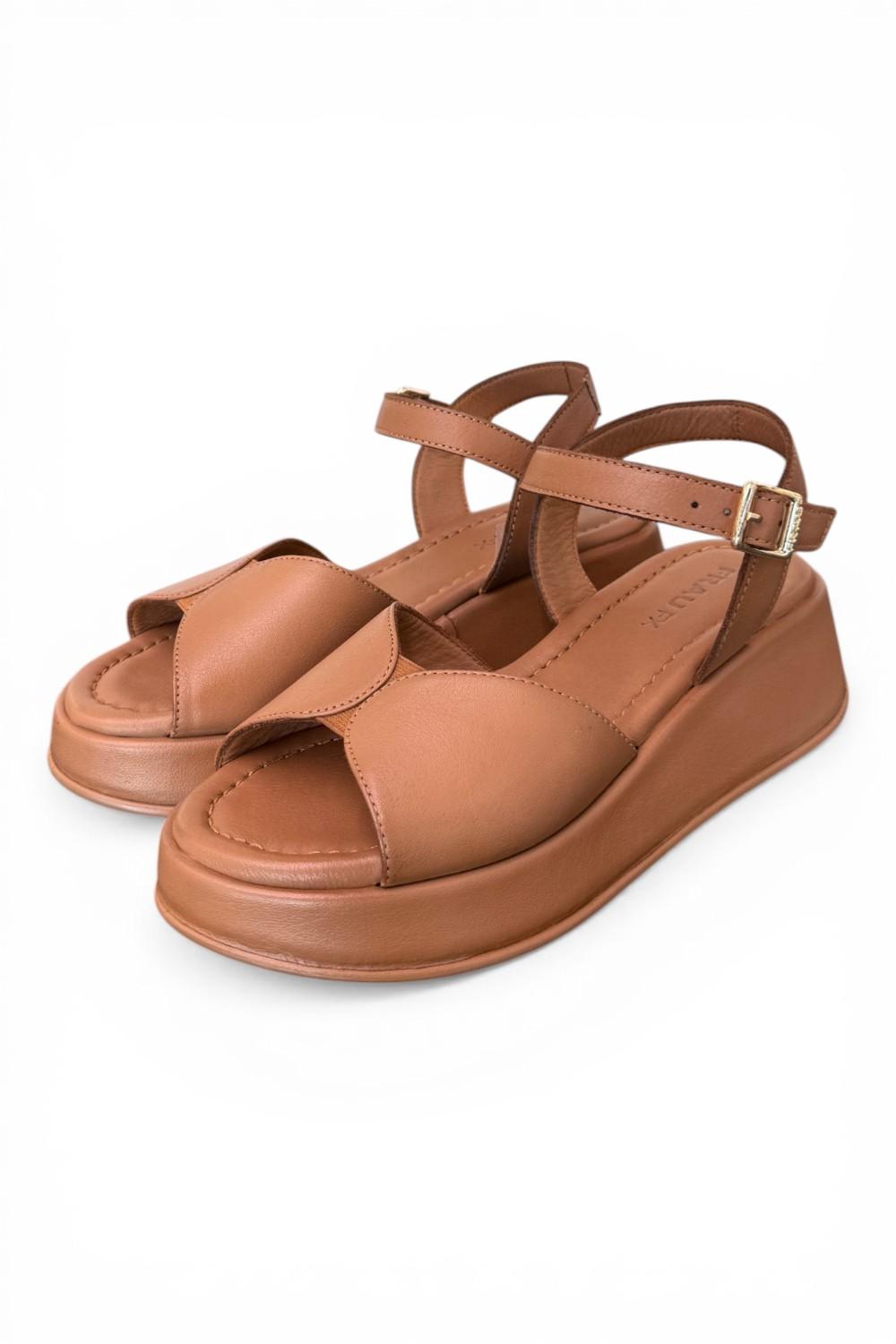 Sandalo fascia pelle camel Z50 Frau 