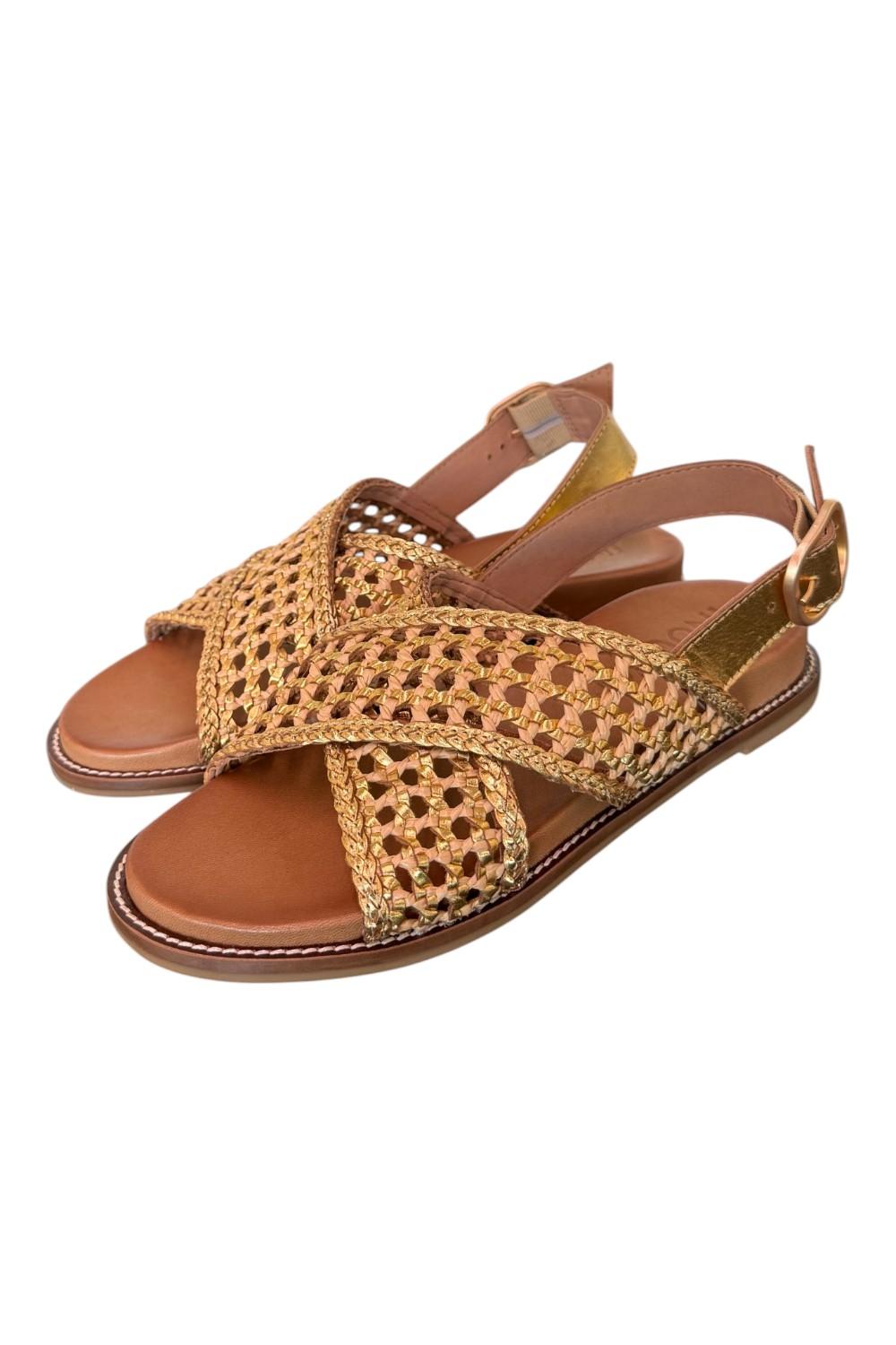 Sandalo incrocio pelle gold intrecciata Inuovo<BR/> 