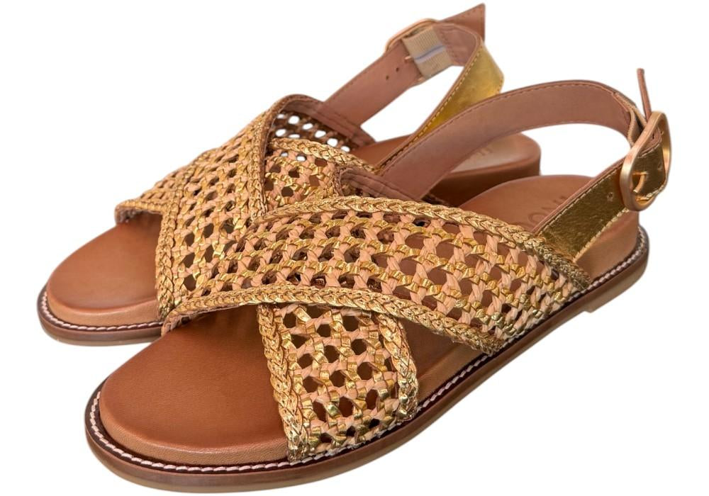 Sandalo incrocio pelle gold intrecciata Inuovo<BR/> 