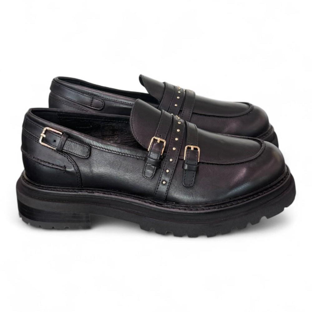 Mocassino donna pelle nera Janet 