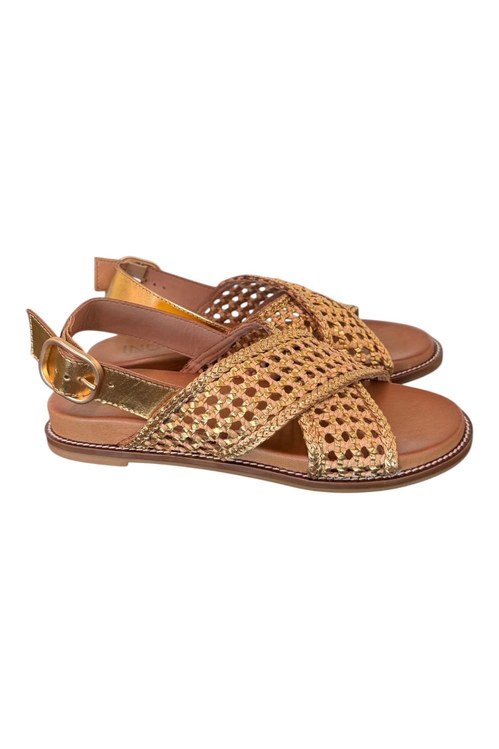 Sandalo incrocio pelle gold intrecciata Inuovo<BR/> 