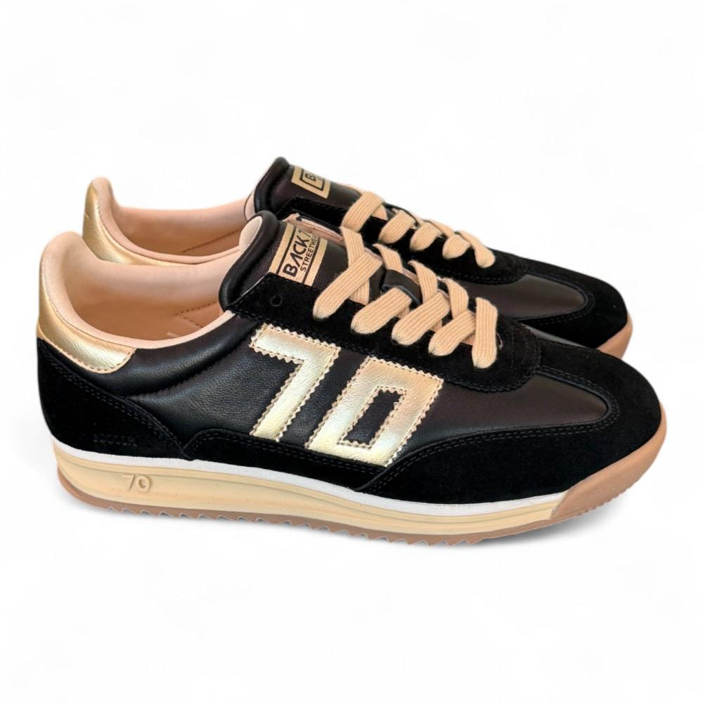 Sneaker donna Back70 Jogger nappa black gold 