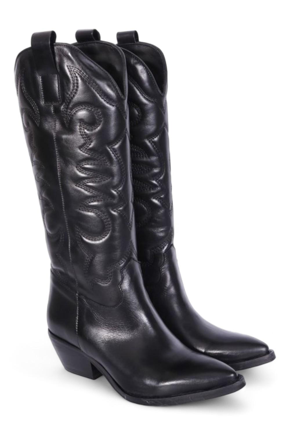 Stivale Texano ricamo in pelle nera Ranye 