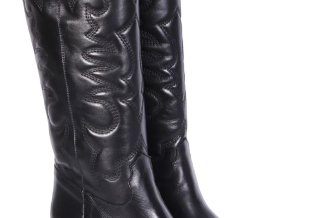 Stivale Texano ricamo in pelle nera Ranye 