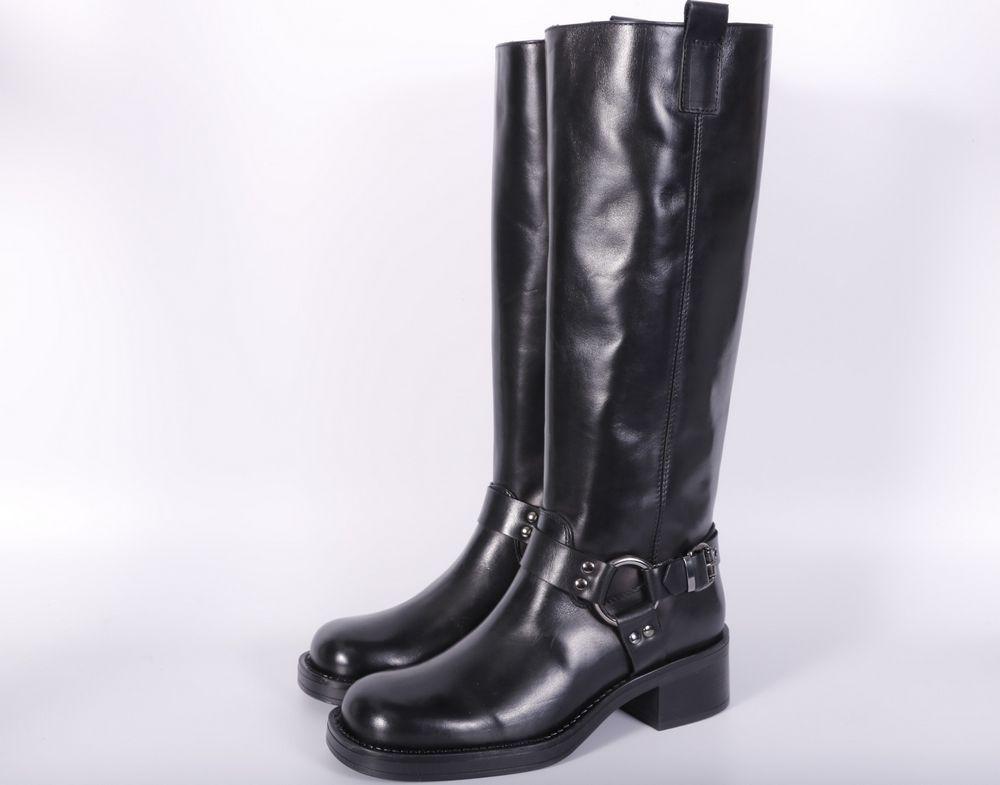 Stivale biker lungo pelle nera Angelica 