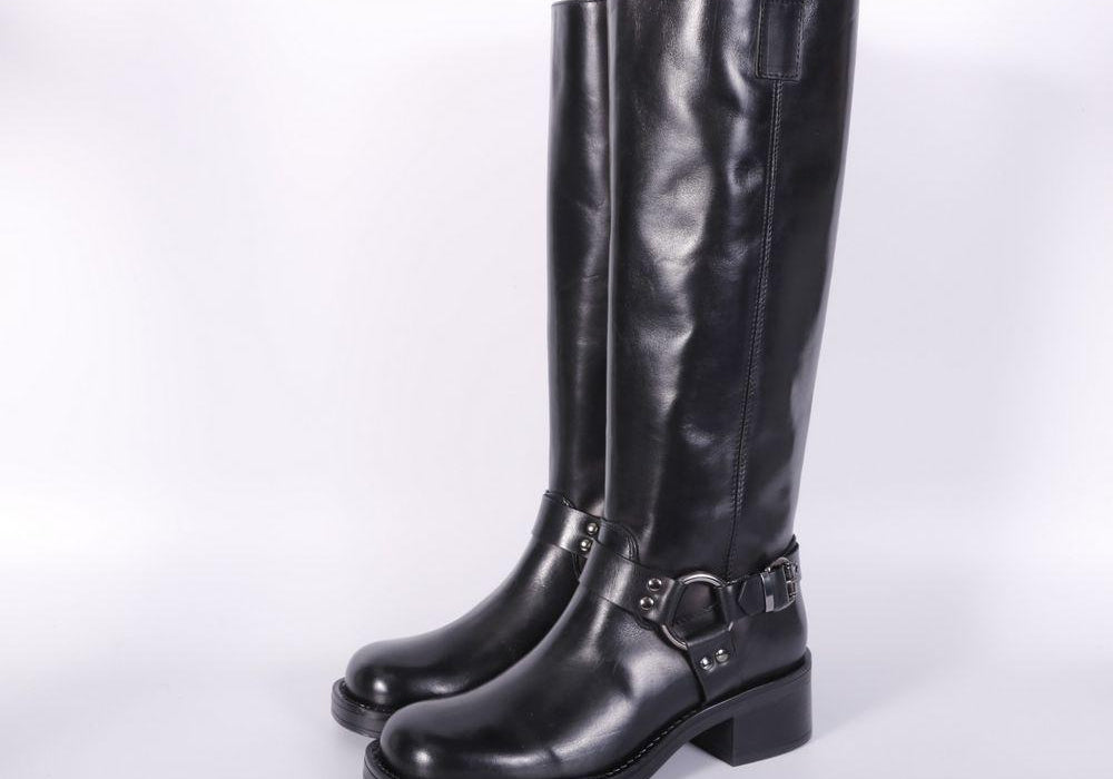 Stivale biker lungo pelle nera Angelica 