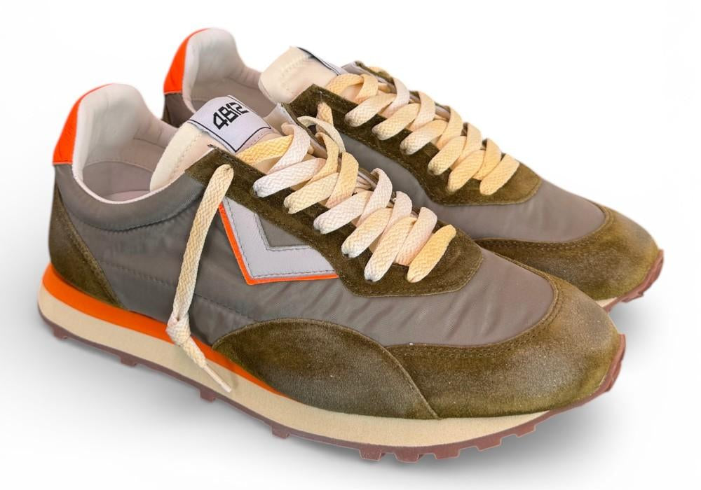 Sneaker uomo 4B12 Vintage Run verde grigio arancio 