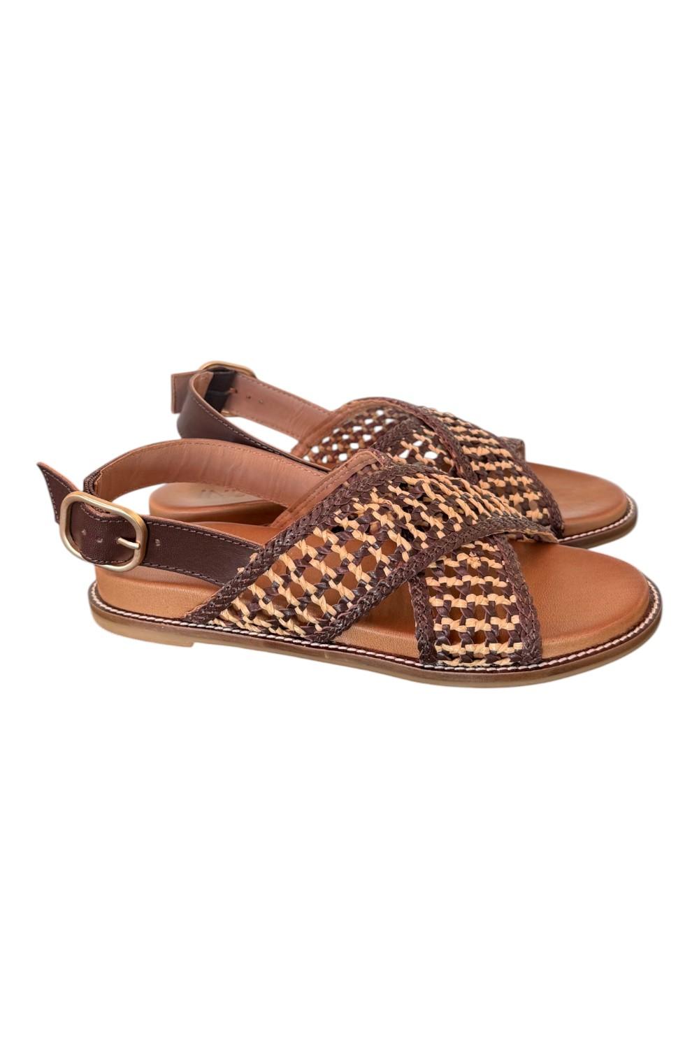 Sandalo incrocio pelle marrone intrecciata Inuovo<BR/> 