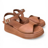 Sandalo fascia pelle camel Z50 Frau 