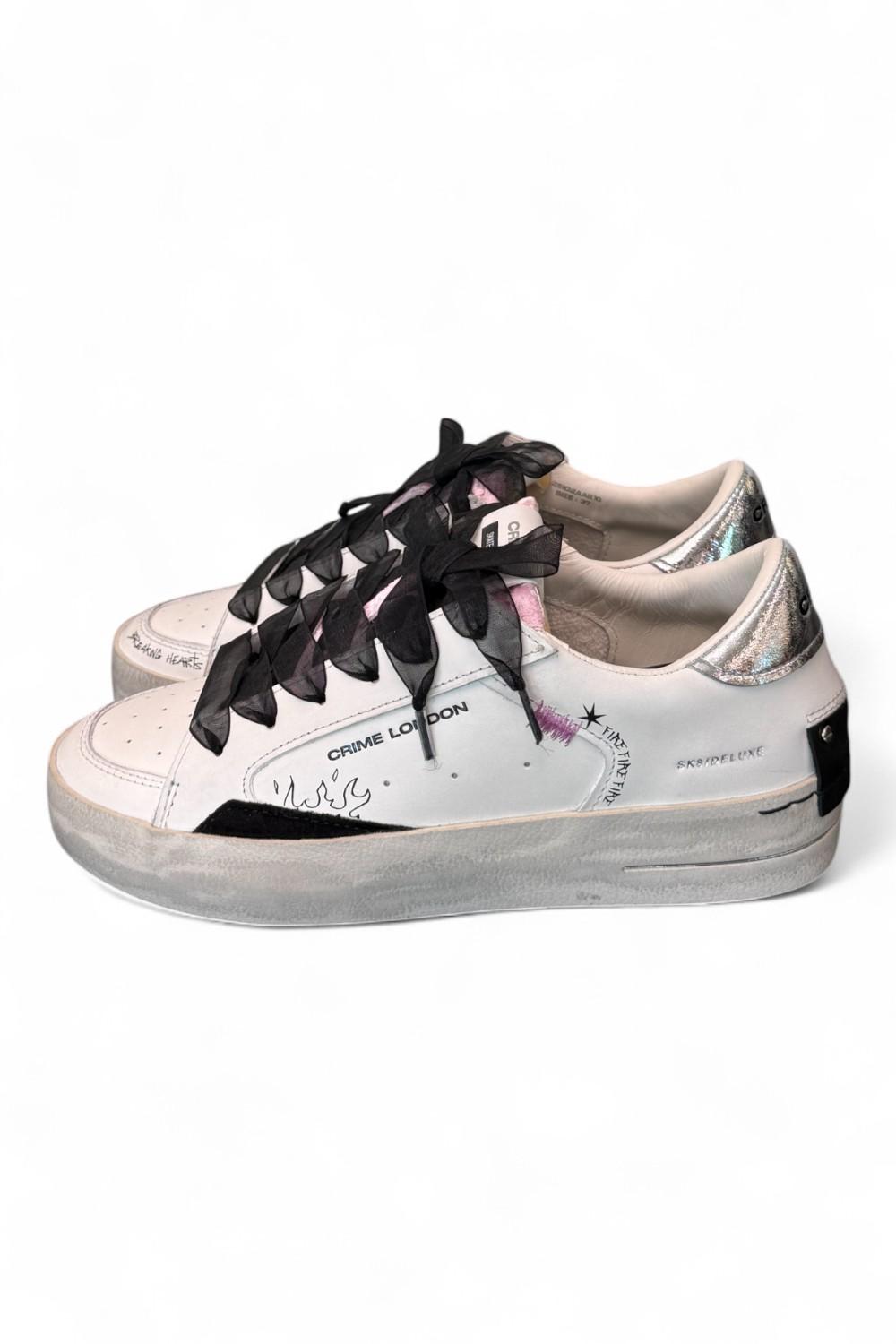 Sneaker SK8 De Luxe bianca nera Crime London Angel<BR/> 