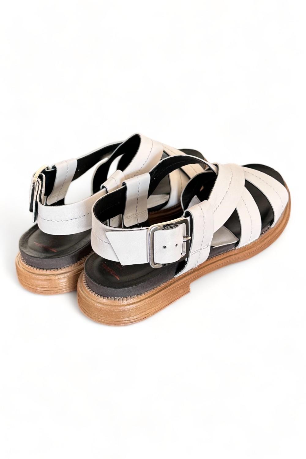 Sandalo fasce pelle latte Fabbrica Dei Colli<BR/> 