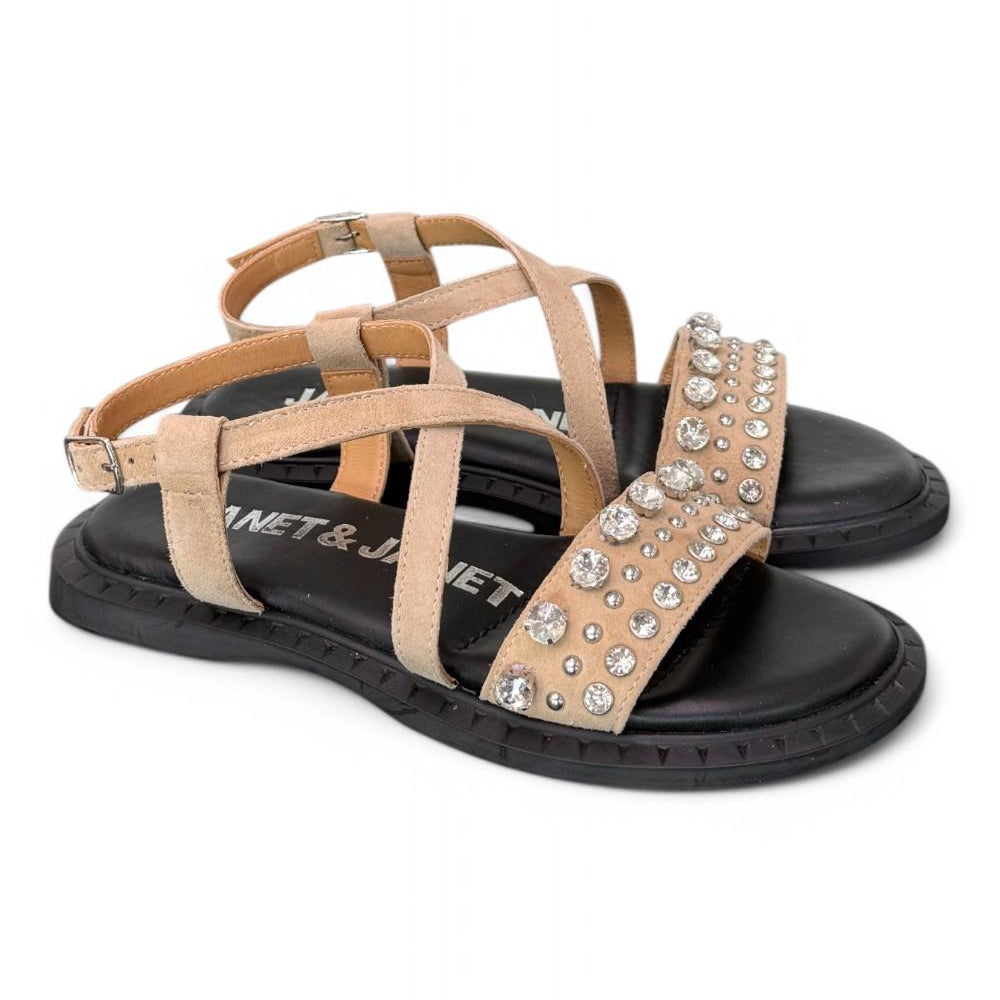 Sandalo suede beige strass Janet & Janet 