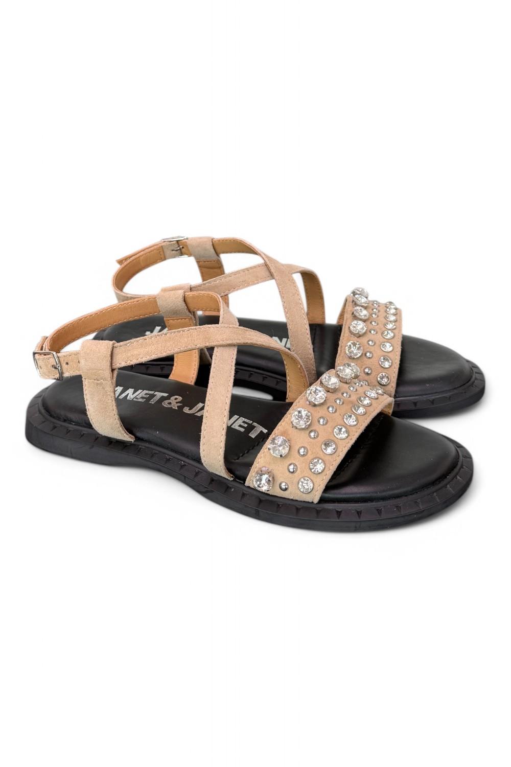 Sandalo suede beige strass Janet & Janet 