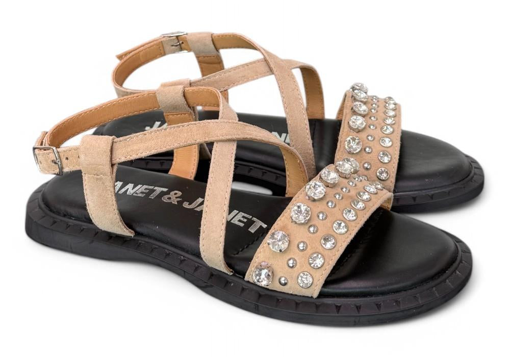 Sandalo suede beige strass Janet & Janet 