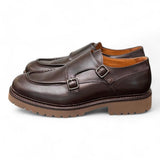 Scarpa doppia fibbia cucitura cioccolato Exton 