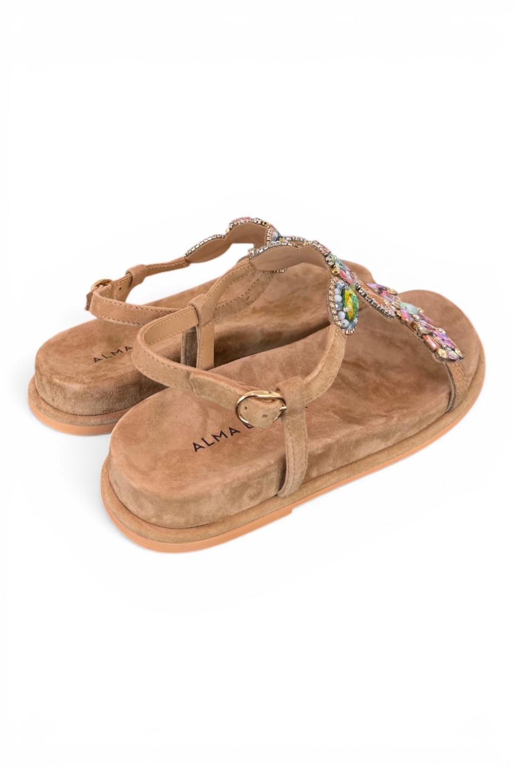 Sandalo camoscio beige pietre multicolor Alma en Pena<BR/> 