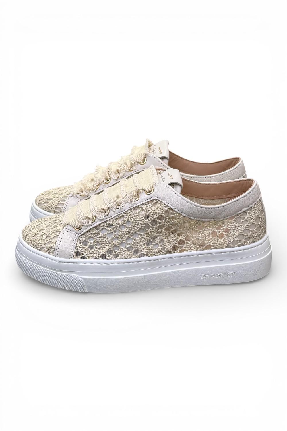 Sneaker donna uncinetto beige oro Stokton<BR/> 