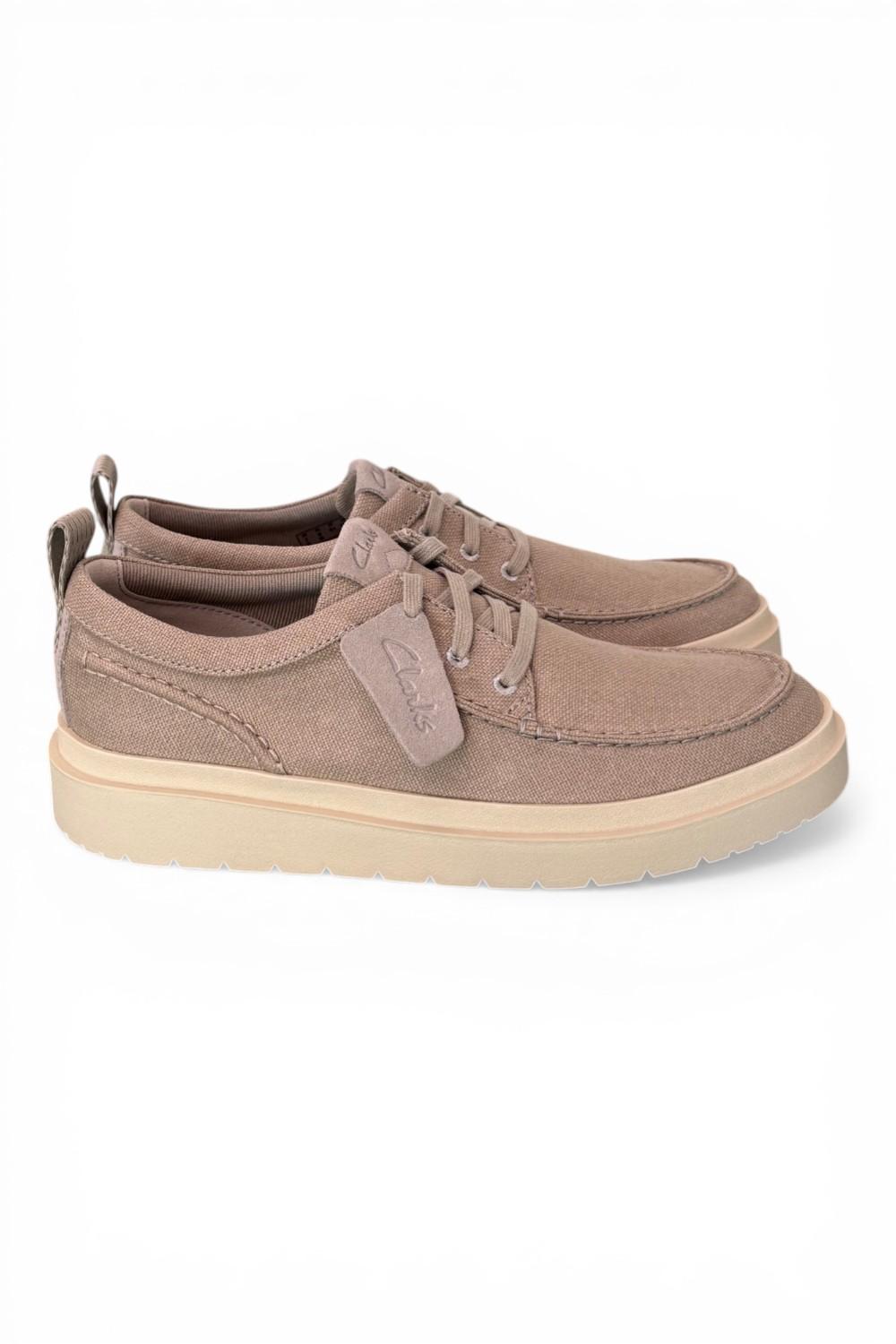 Scarpa uomo Polden Moc tela beige Clarks<BR/> 