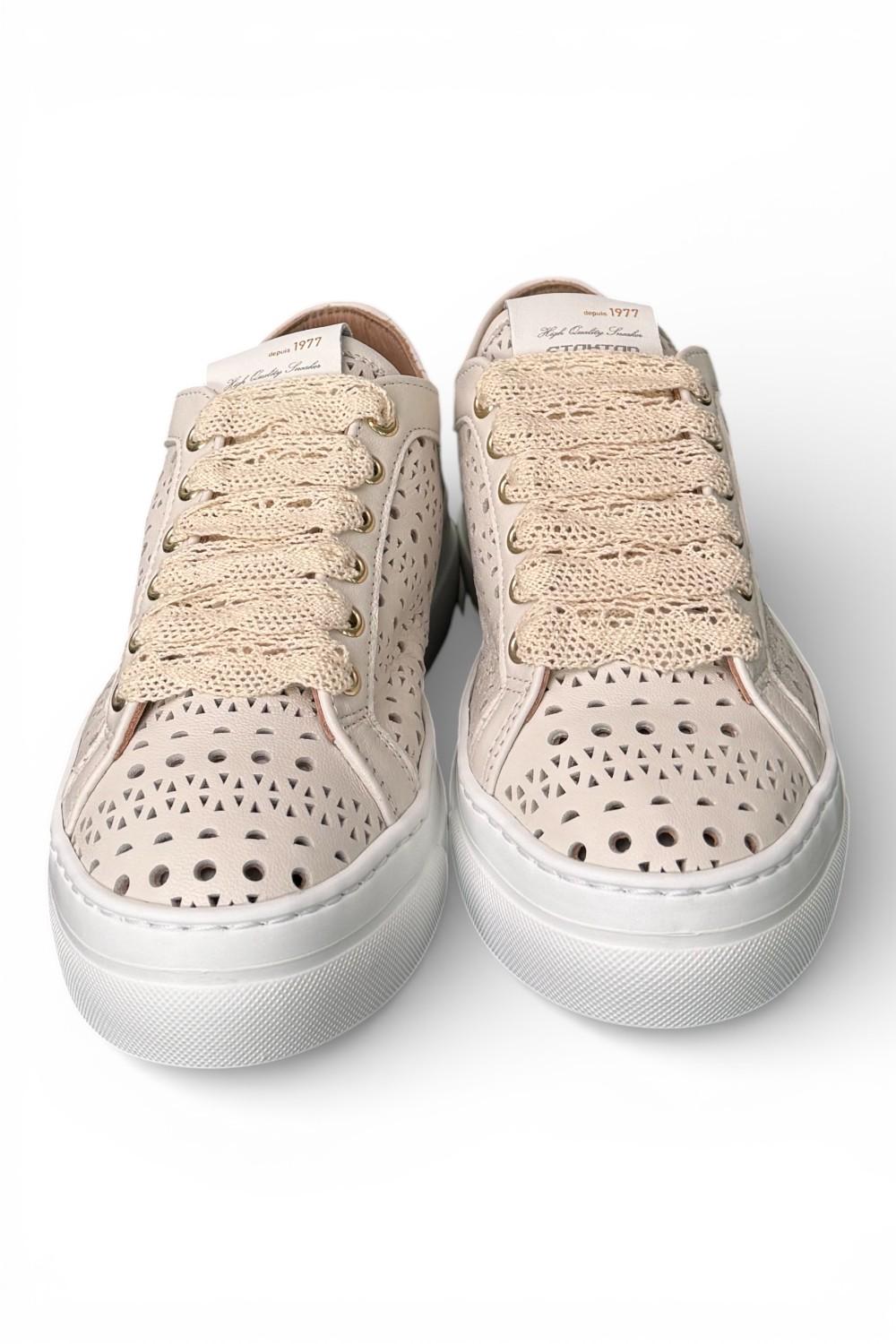 Sneaker donna pelle forata bianca Stokton<BR/> 