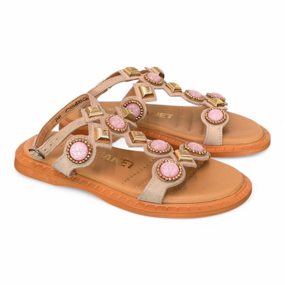 Sandalo suede beige gioielli Janet & Janet 