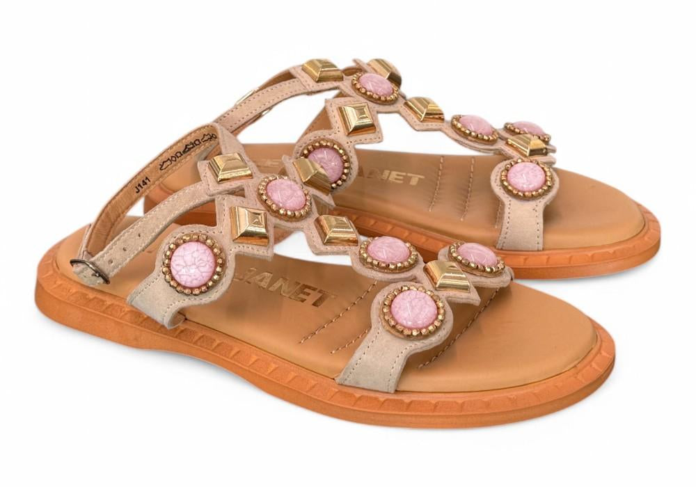 Sandalo suede beige gioielli Janet & Janet 