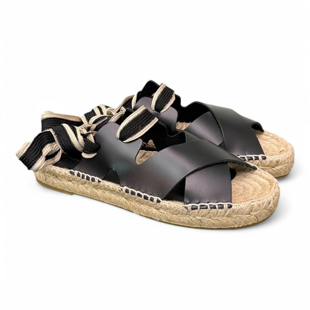 Sandalo con incrocio in pelle nera Palomitas<BR/> 