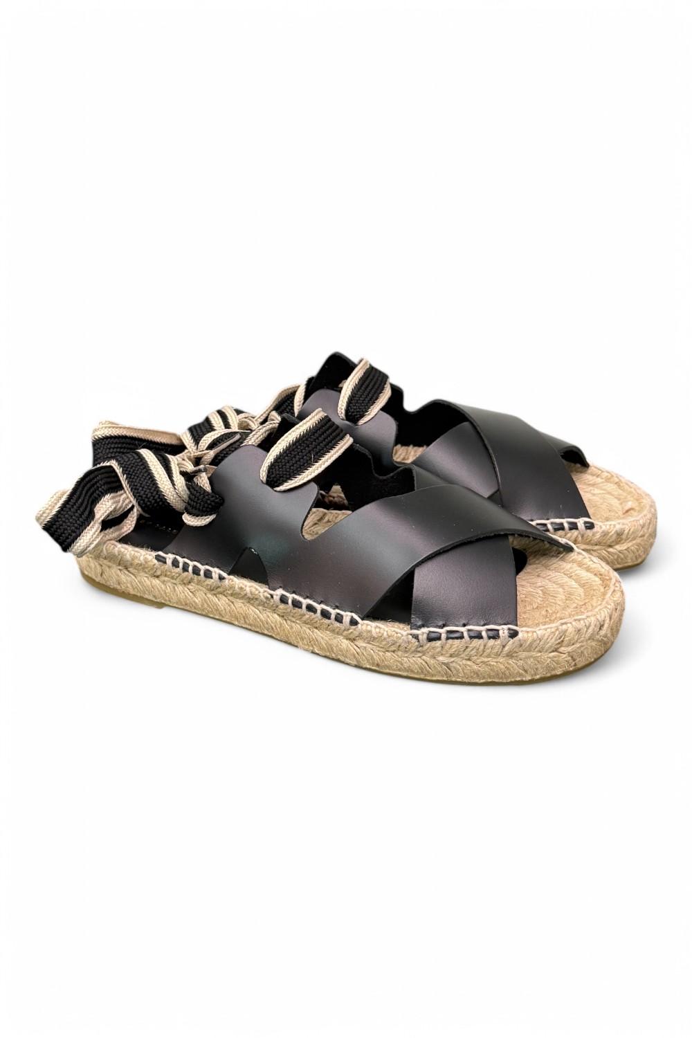 Sandalo con incrocio in pelle nera Palomitas<BR/> 