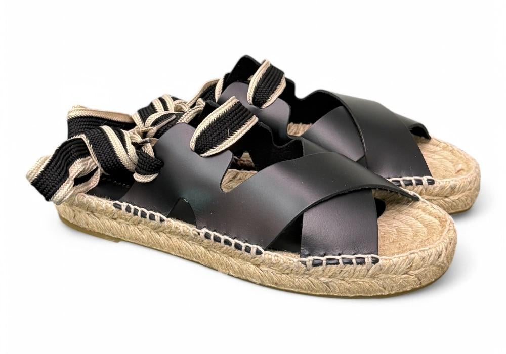 Sandalo con incrocio in pelle nera Palomitas<BR/> 