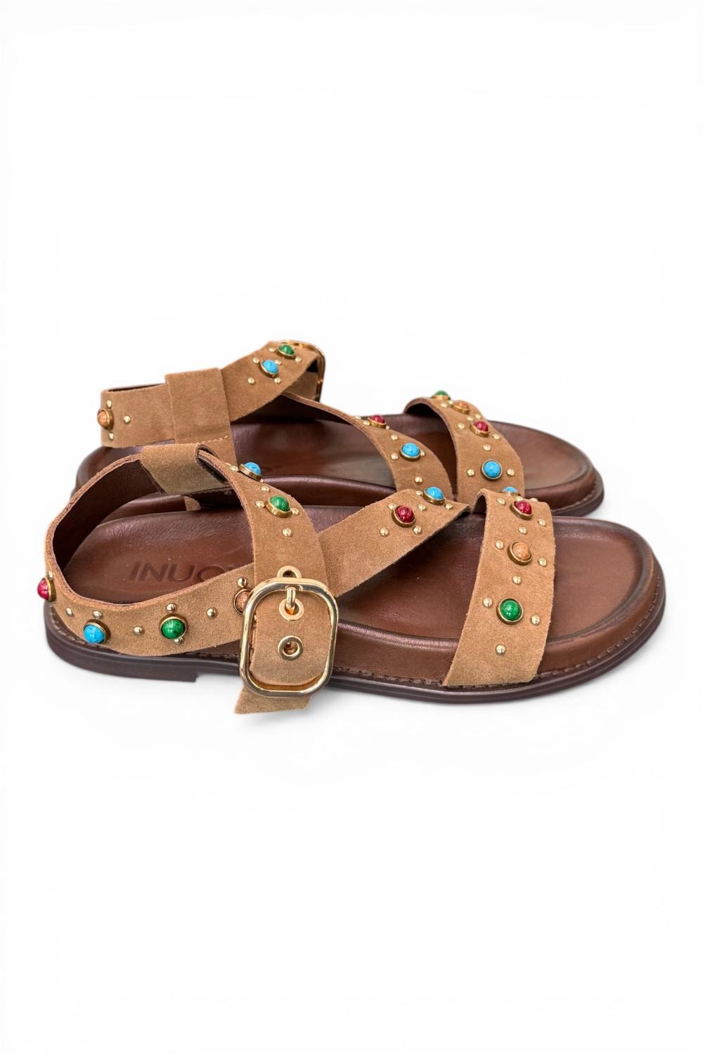 Sandalo perline suede sigaro Inuovo<BR/> 