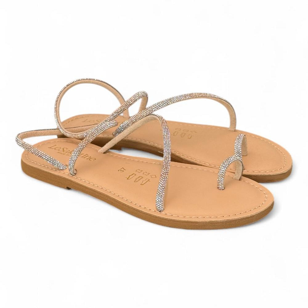 Sandalo infradito strass argento platino Le Salentine 