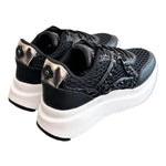 Sneaker Apepazza pelle rete strass nera<BR/> 