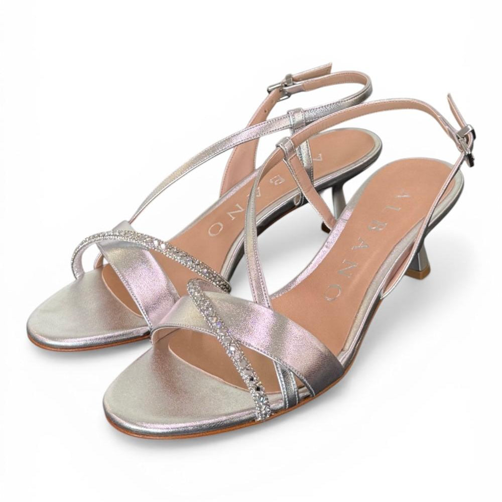 Sandalo strass laminato argento Albano<BR/> 