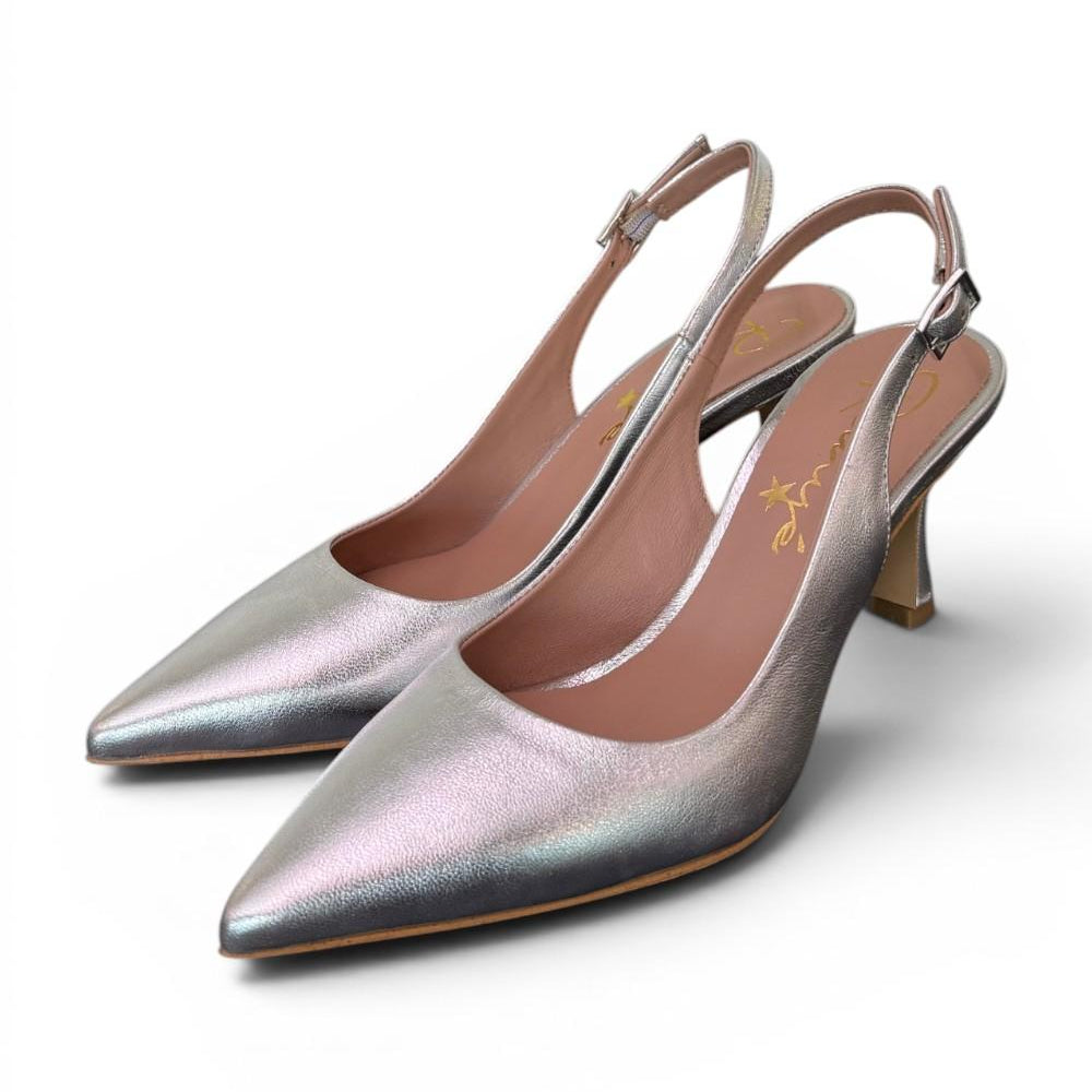 Slingback pelle argento tacco 70 Ranye 