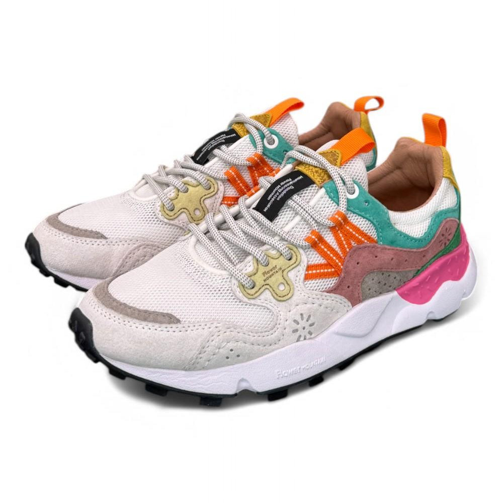 Sneaker donna Flower Mountain Yamano 3 White Fuxia 1N11 rete 
